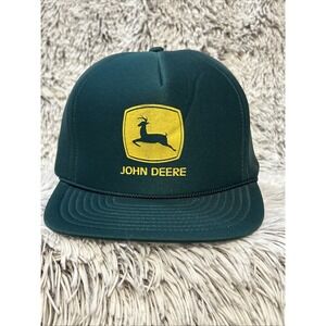 VINTAGE JOHN DEERE Strapback‎ TRUCKER HAT CAP Green Color Nissin Brand Rope